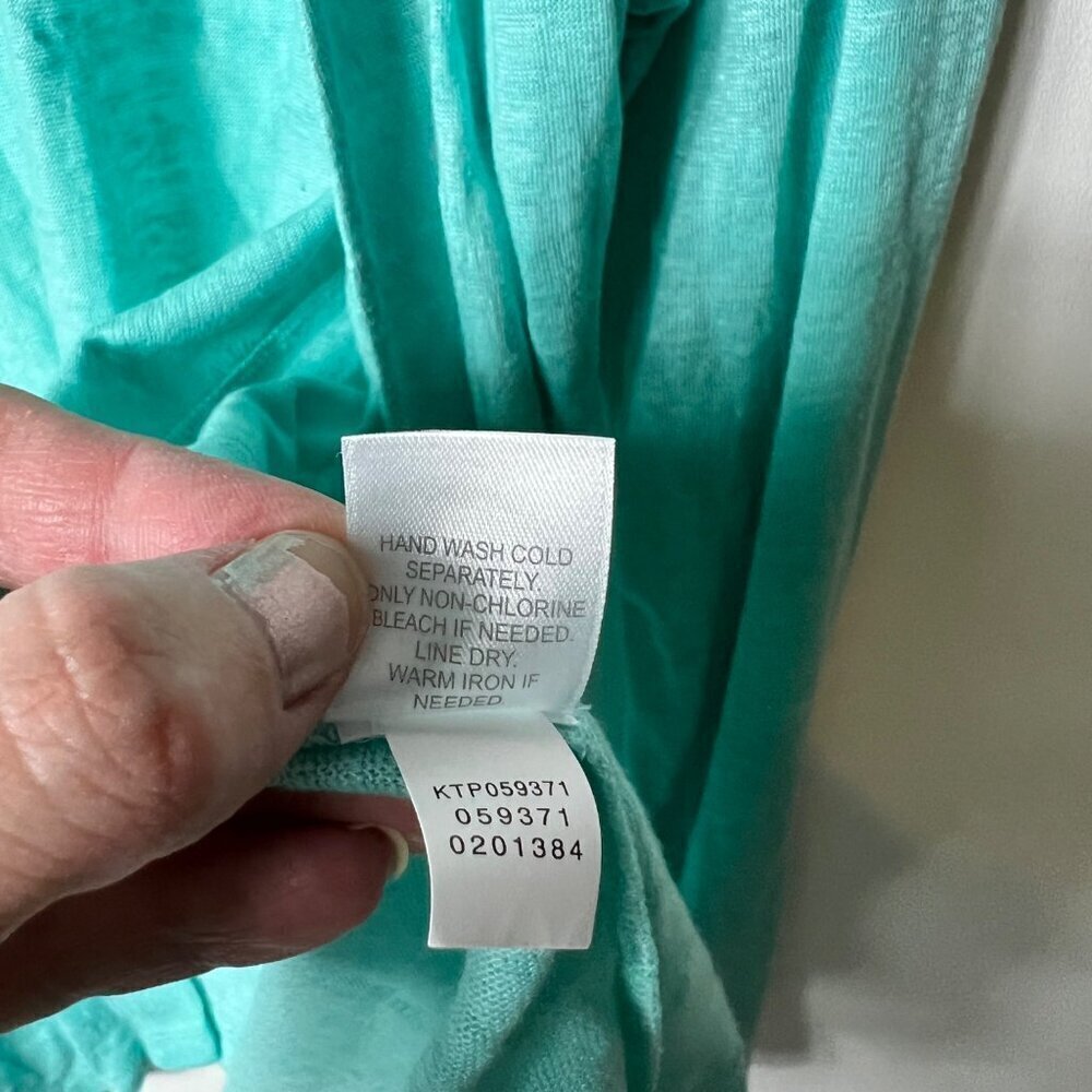J. Jill Love Linen Cardigan‎ Sweater Womens Large Aqua Turquoise Open Front Knit - Picture 6 of 8